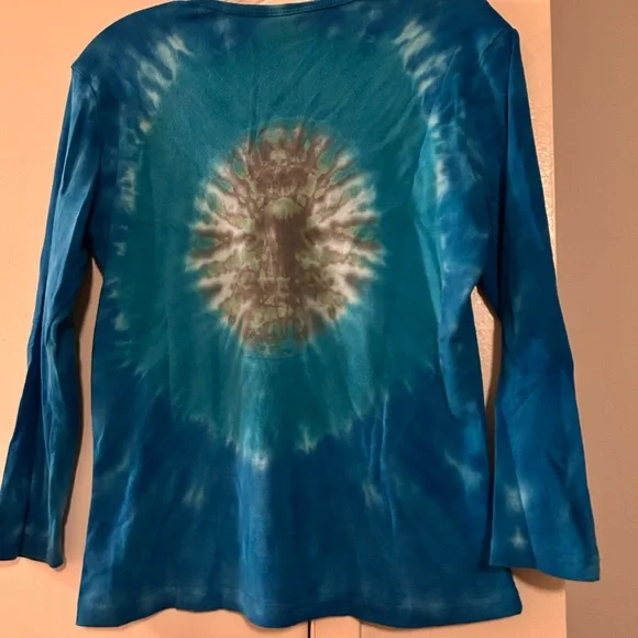 Tryst Blue and White Tie-Dye Long Sleeve Top - Picture 3 of 7